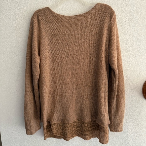Flora Ashley Brown Wool Mohair Blend Sweater Size XL Leopard Print Made in Italy - Picture 3 of 8